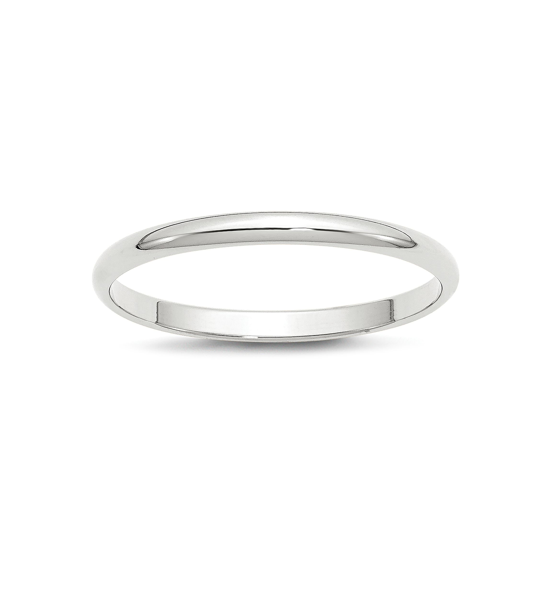 Womens 14K White Gold 2 Millimeter Lightweight Half Round Band 