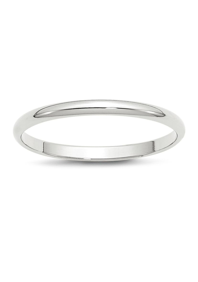 Womens 14K White Gold 2 Millimeter Lightweight Half Round Band 