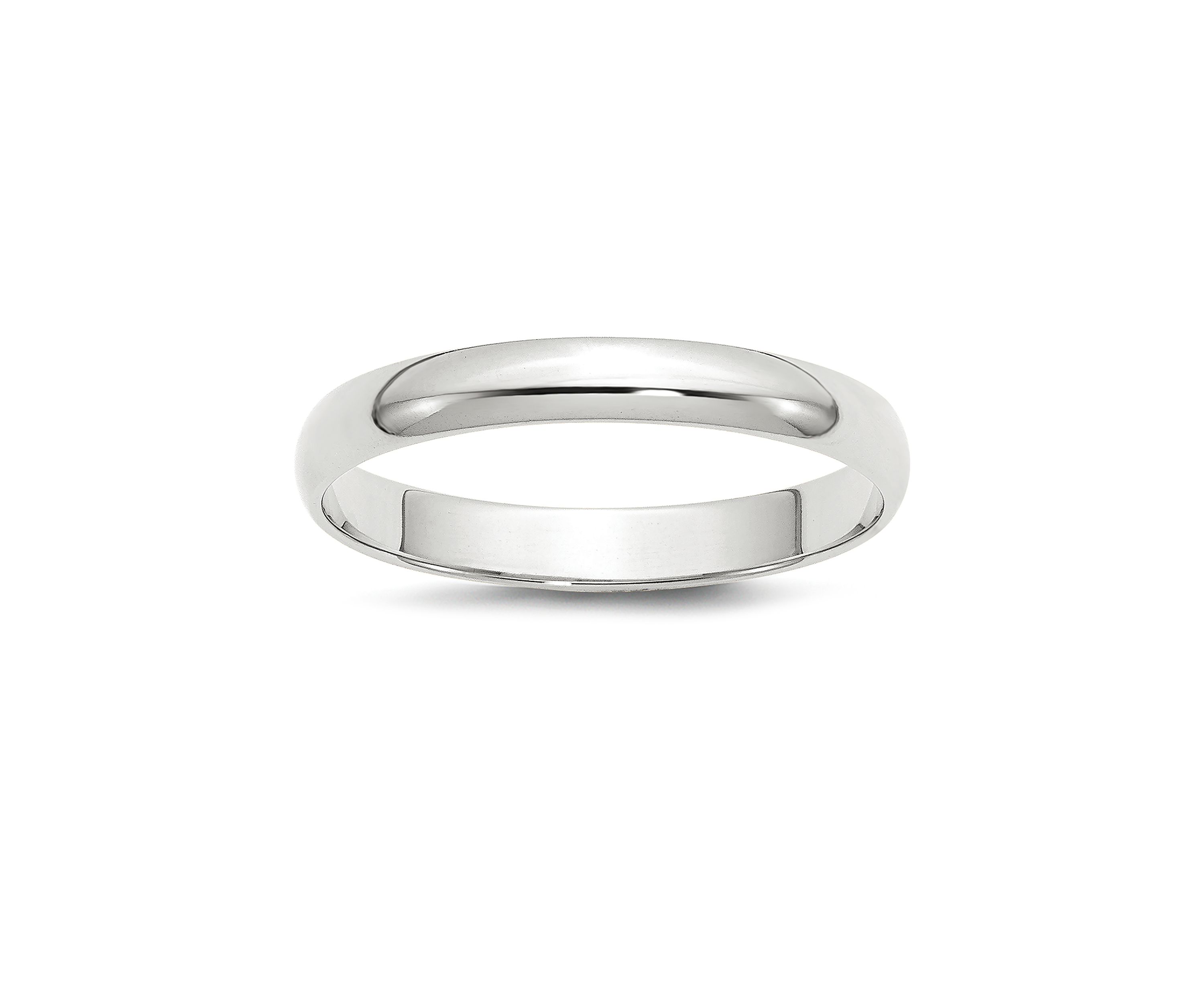 Womens 14K White Gold 3 Millimeter Lightweight Half Round Band 