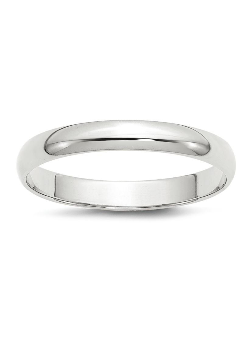 Womens 14K White Gold 3 Millimeter Lightweight Half Round Band 