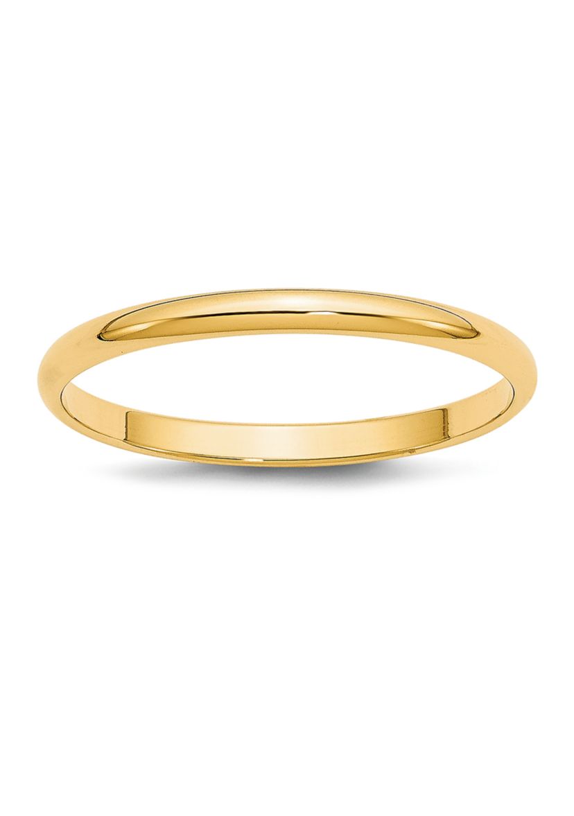 Mens 14K Yellow Gold 2 Millimeter Lightweight Half Round Band 