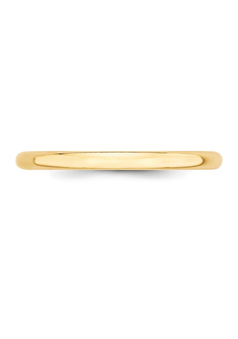 Mens 14K Yellow Gold 2 Millimeter Lightweight Half Round Band 