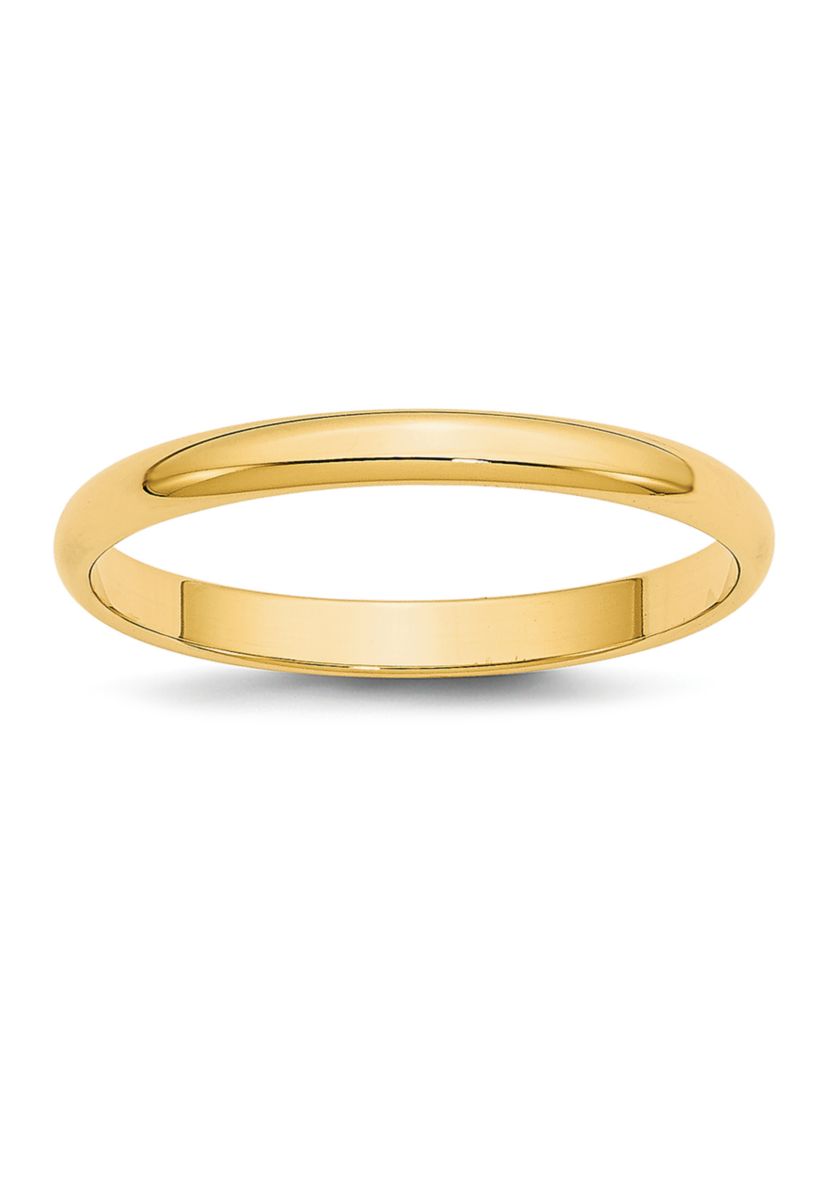 Mens 14K Yellow Gold 2.5 Millimeter Lightweight Half Round Band 
