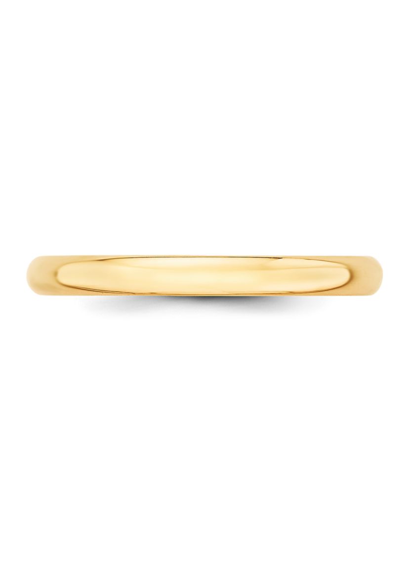 Mens 14K Yellow Gold 2.5 Millimeter Lightweight Half Round Band 
