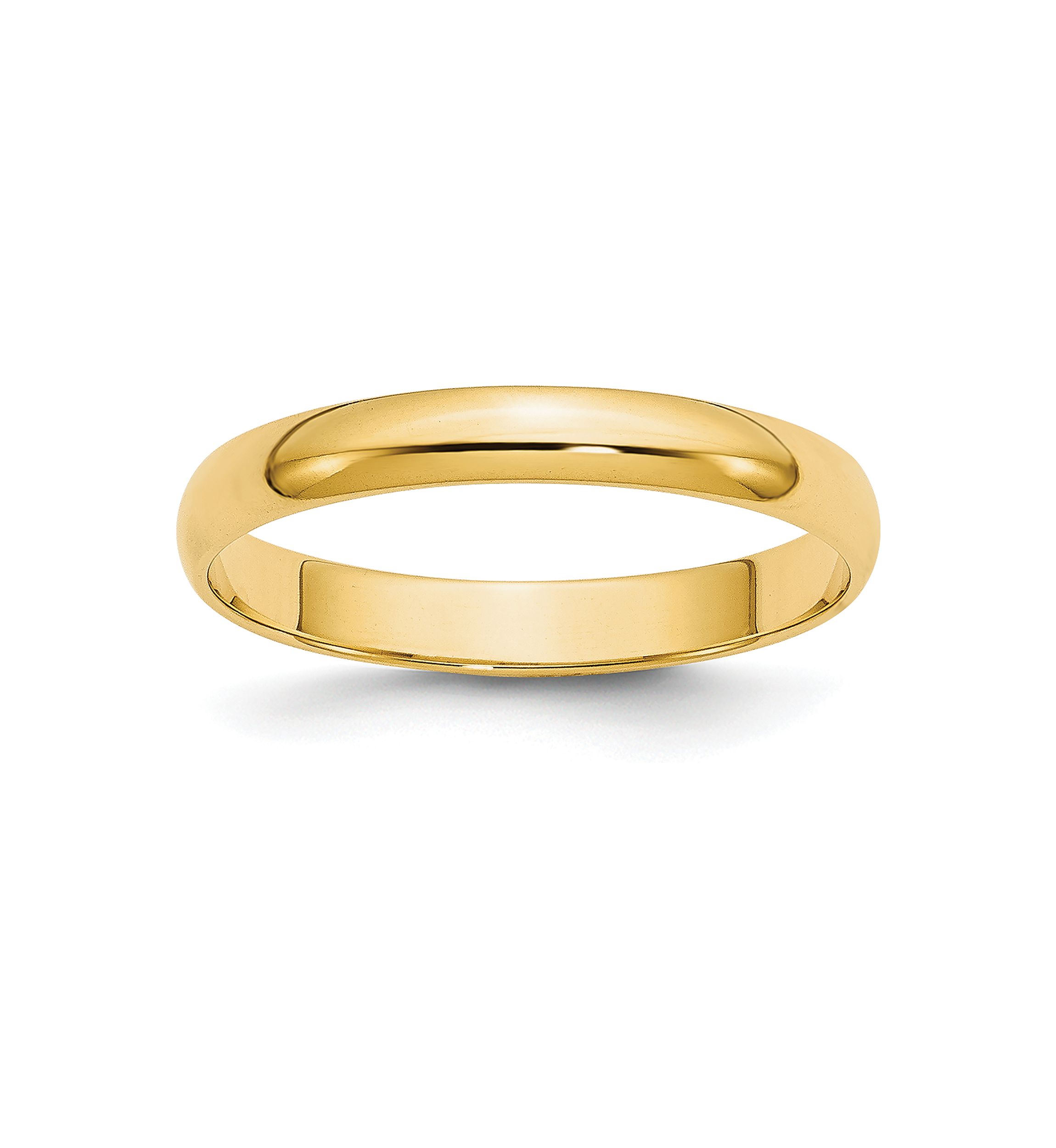 Mens 14K Yellow Gold 3 Millimeter Lightweight Half Round Band 