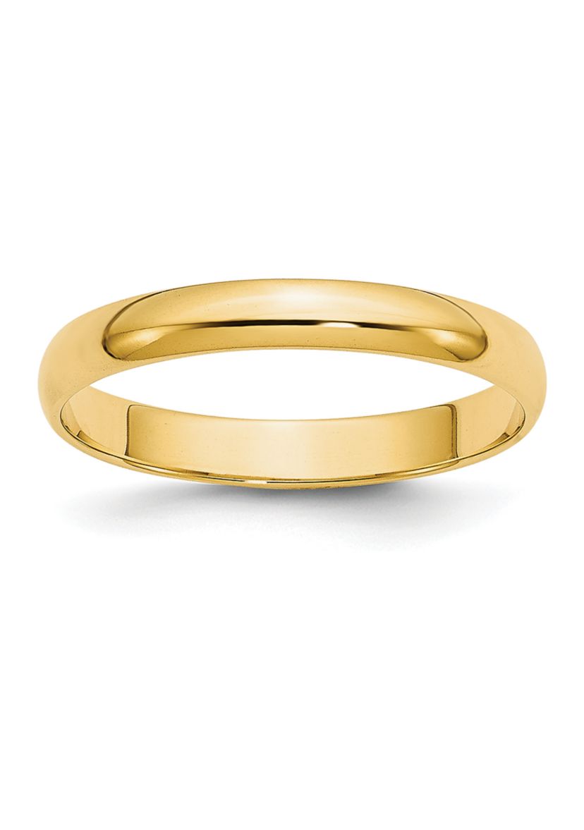 Mens 14K Yellow Gold 3 Millimeter Lightweight Half Round Band 