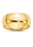 Mens 14K Yellow Gold 8 Millimeter Lightweight Half Round Band 