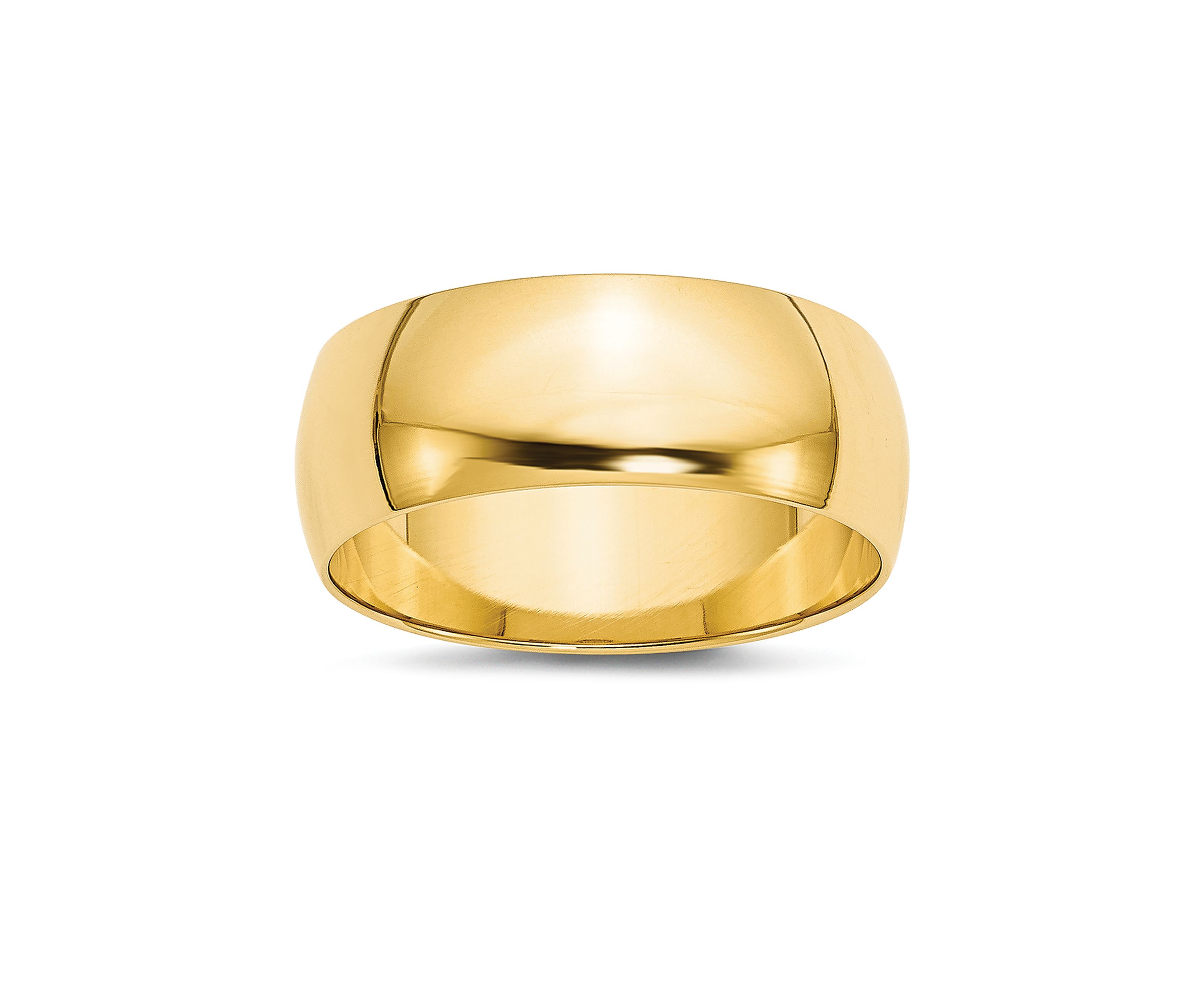 Mens 14K Yellow Gold 8 Millimeter Lightweight Half Round Band 