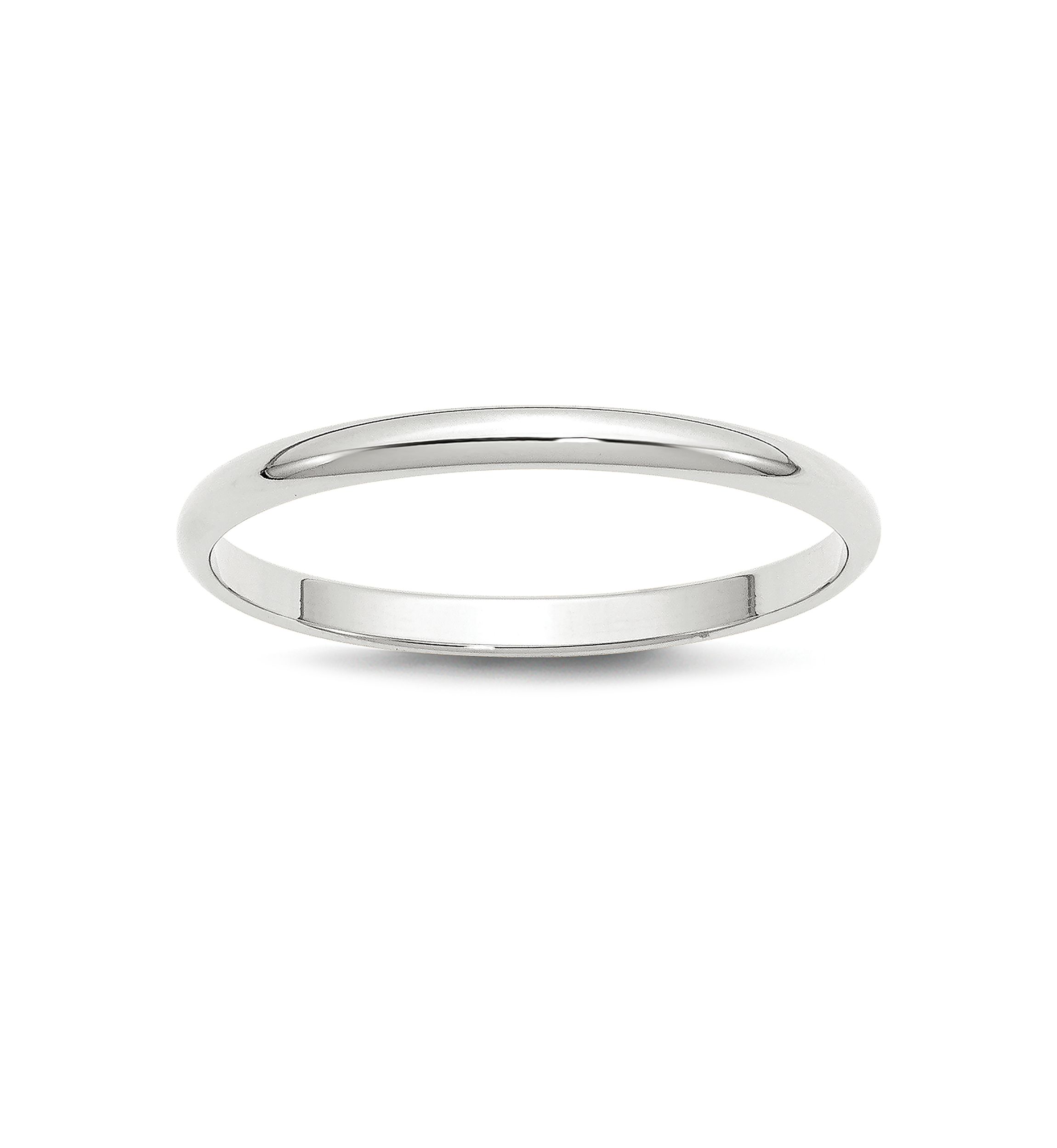 Mens 14K White Gold 2 Millimeter Lightweight Half Round Band 