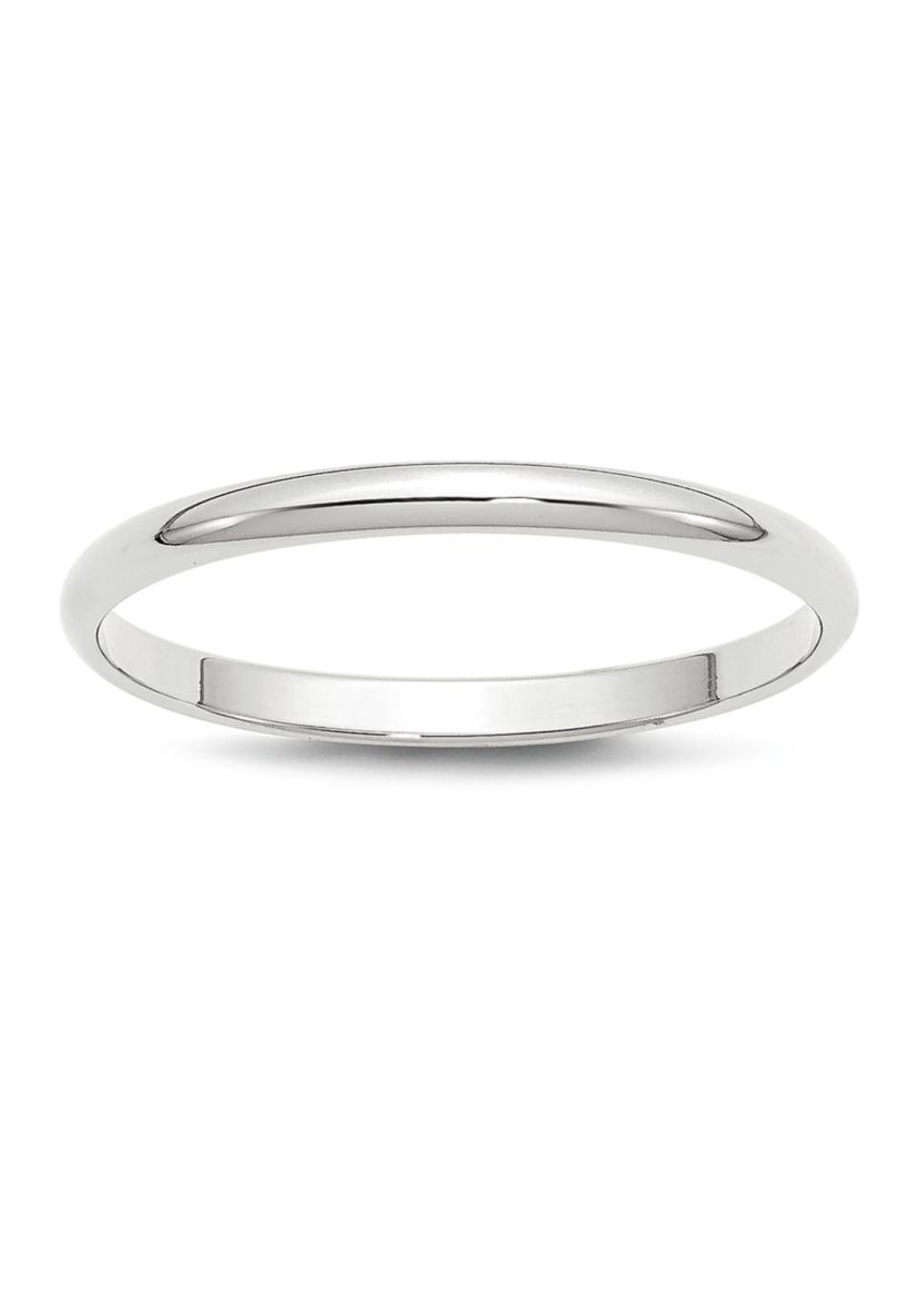 Mens 14K White Gold 2 Millimeter Lightweight Half Round Band 