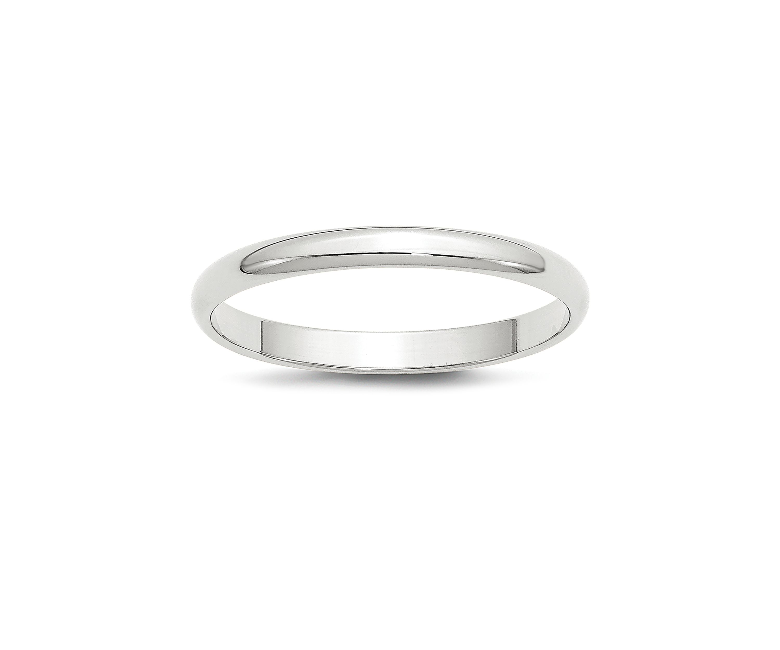 Mens 14K White Gold 2.5 Millimeter Lightweight Half Round Band