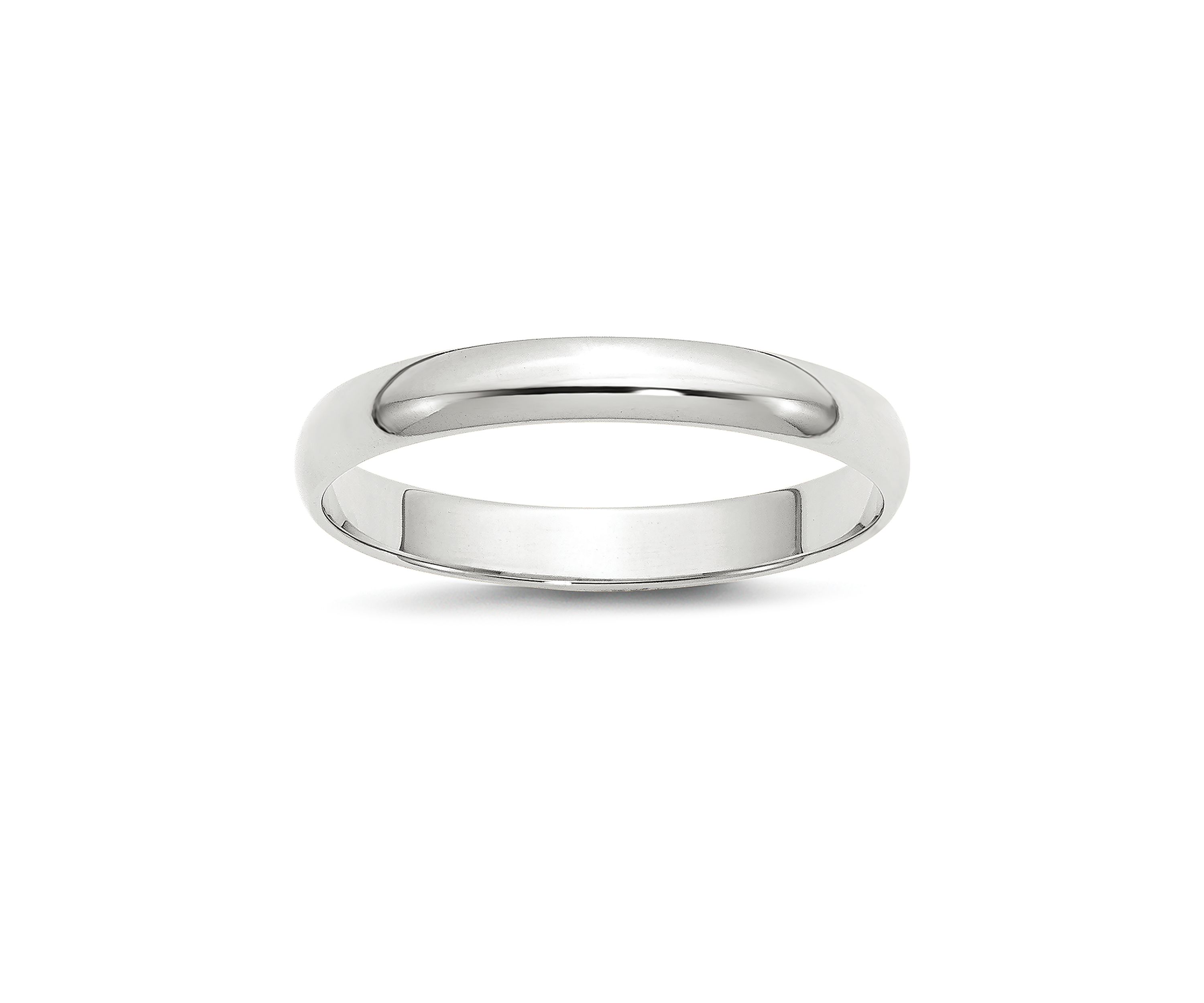 Mens 14K White Gold 3 Millimeter Lightweight Half Round Band 