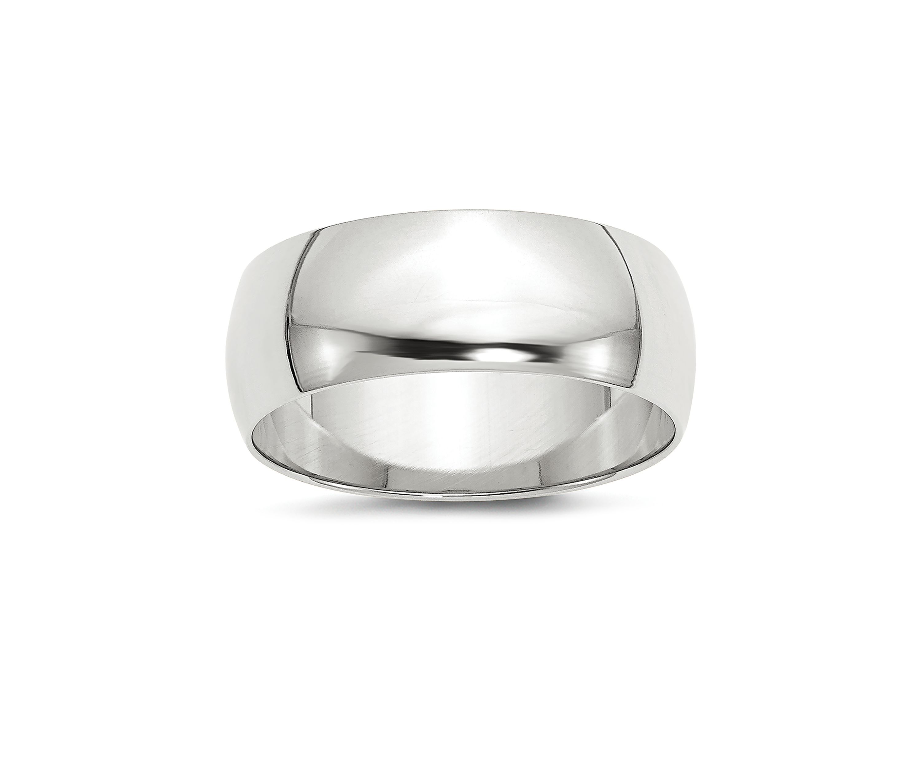 Mens 14K White Gold 8 Millimeter Lightweight Half Round Band 