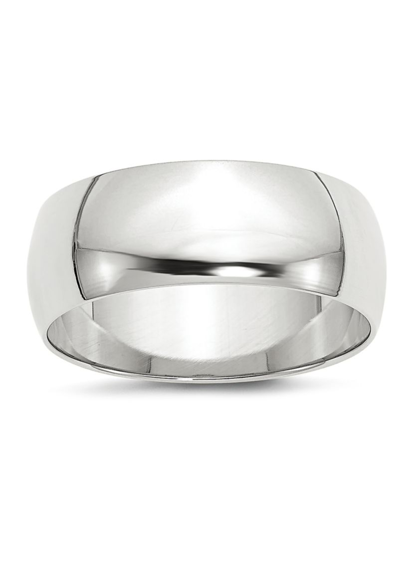 Mens 14K White Gold 8 Millimeter Lightweight Half Round Band 