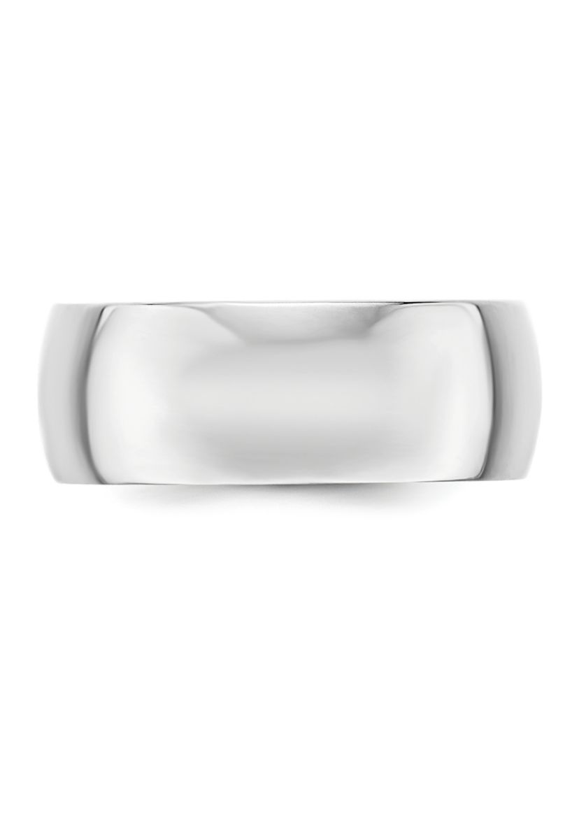 Mens 14K White Gold 8 Millimeter Lightweight Half Round Band 
