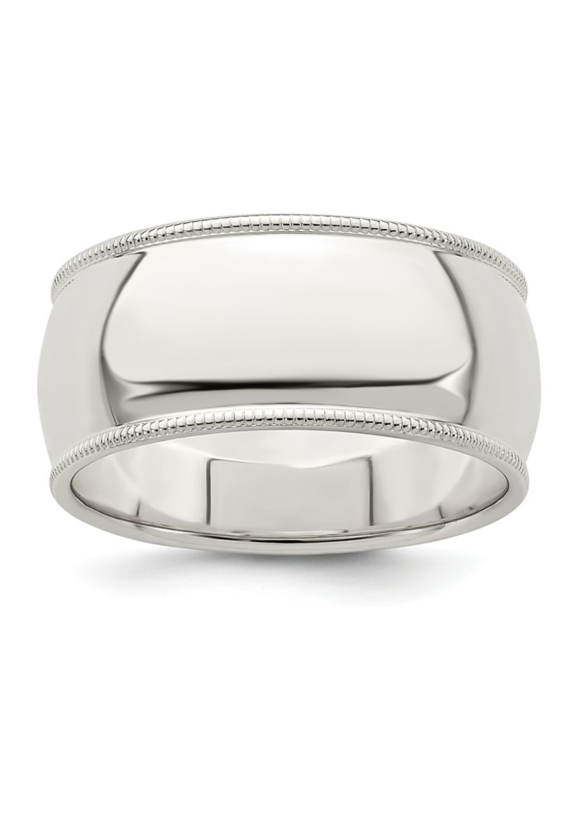 Sterling Silver 9 Millimeter Half Round Milgrain Band