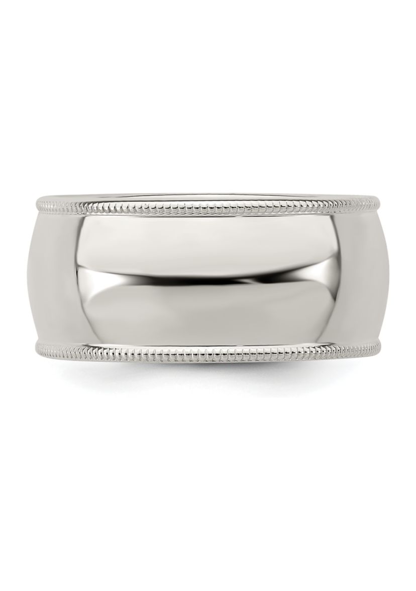 Sterling Silver 9 Millimeter Half Round Milgrain Band