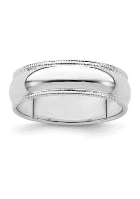 Belk & Co Men's Sterling Silver Rhodium-Plated Half Round Milgrain Band, White, 8