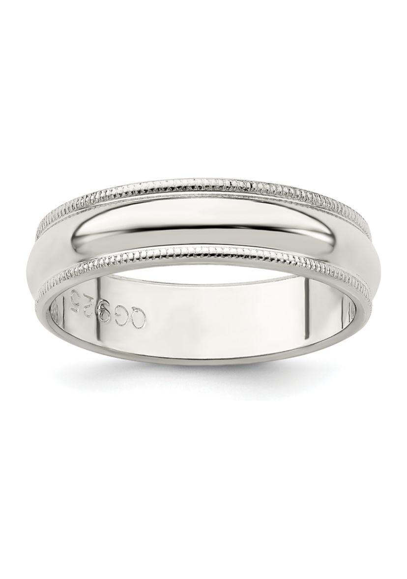 Sterling Silver Half Round Milgrain Band