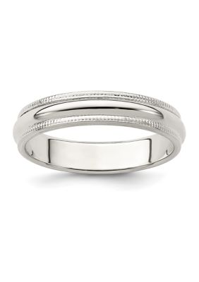 Belk & Co Men's Sterling Silver Half Round Milgrain Band, White, 11