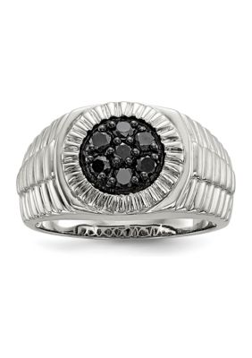 Belk & Co Sterling Silver Men's Black Diamond Polished and Satin Ring, White, 11