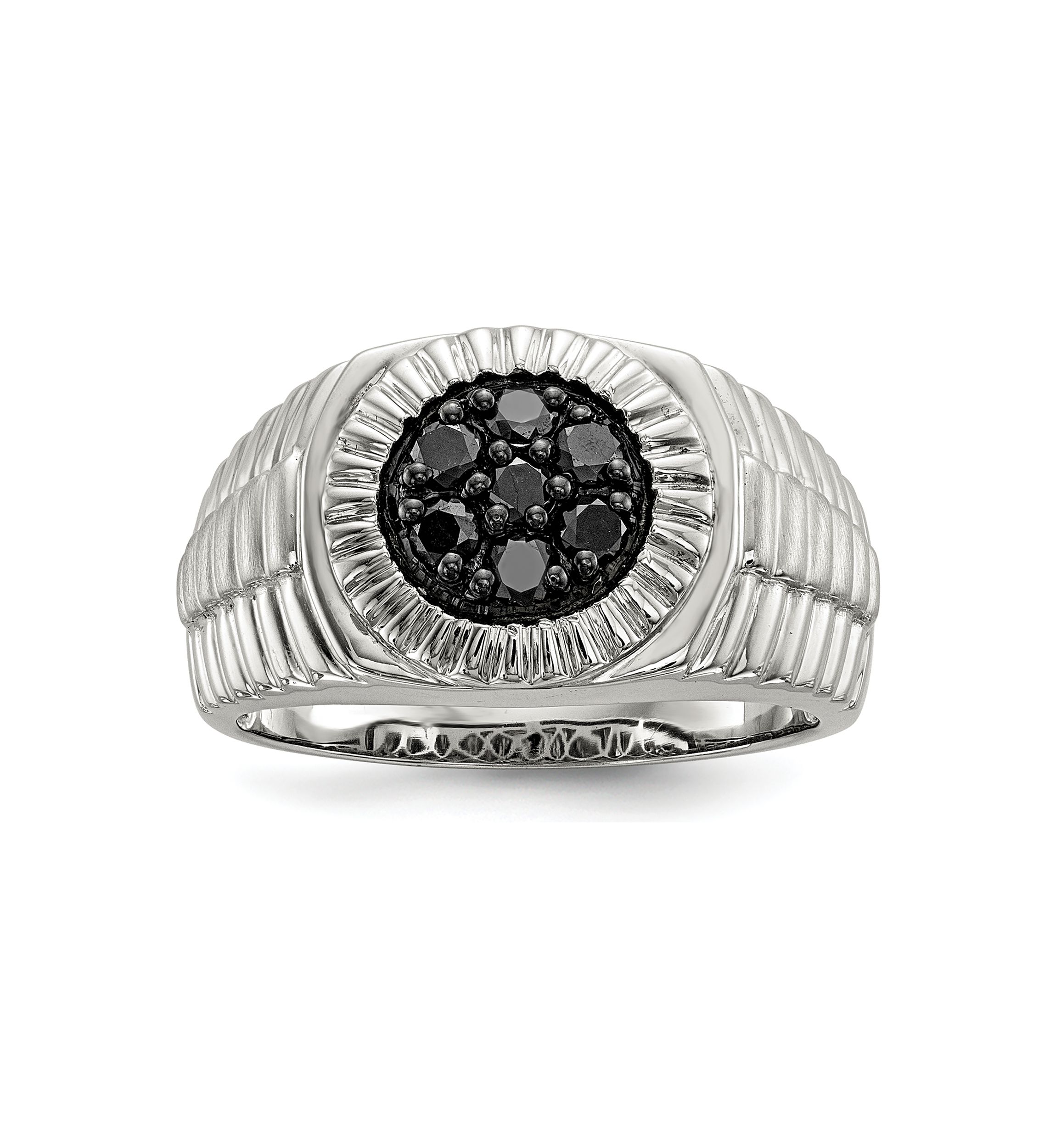 Sterling Silver Mens Black Diamond Polished and Satin Ring