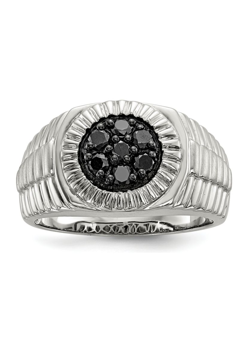 Sterling Silver Mens Black Diamond Polished and Satin Ring