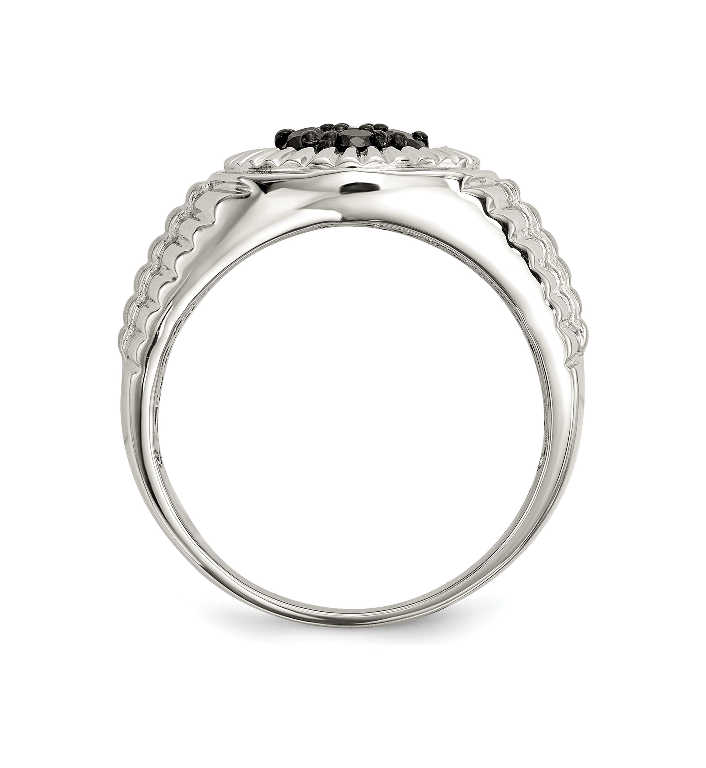 Sterling Silver Mens Black Diamond Polished and Satin Ring
