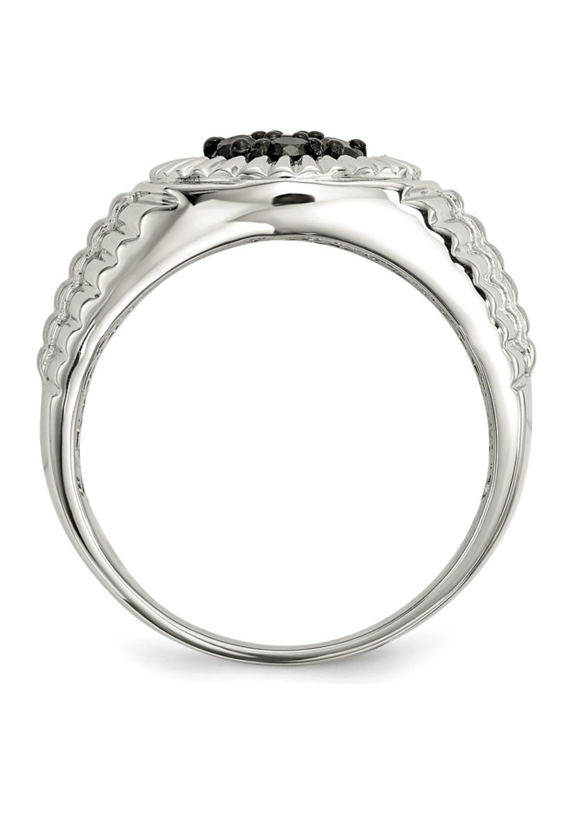 Sterling Silver Mens Black Diamond Polished and Satin Ring