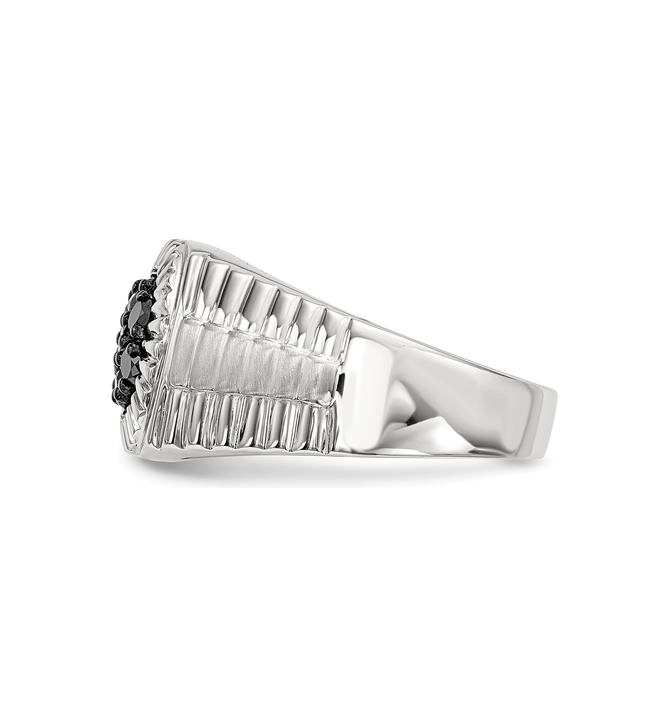 Sterling Silver Mens Black Diamond Polished and Satin Ring