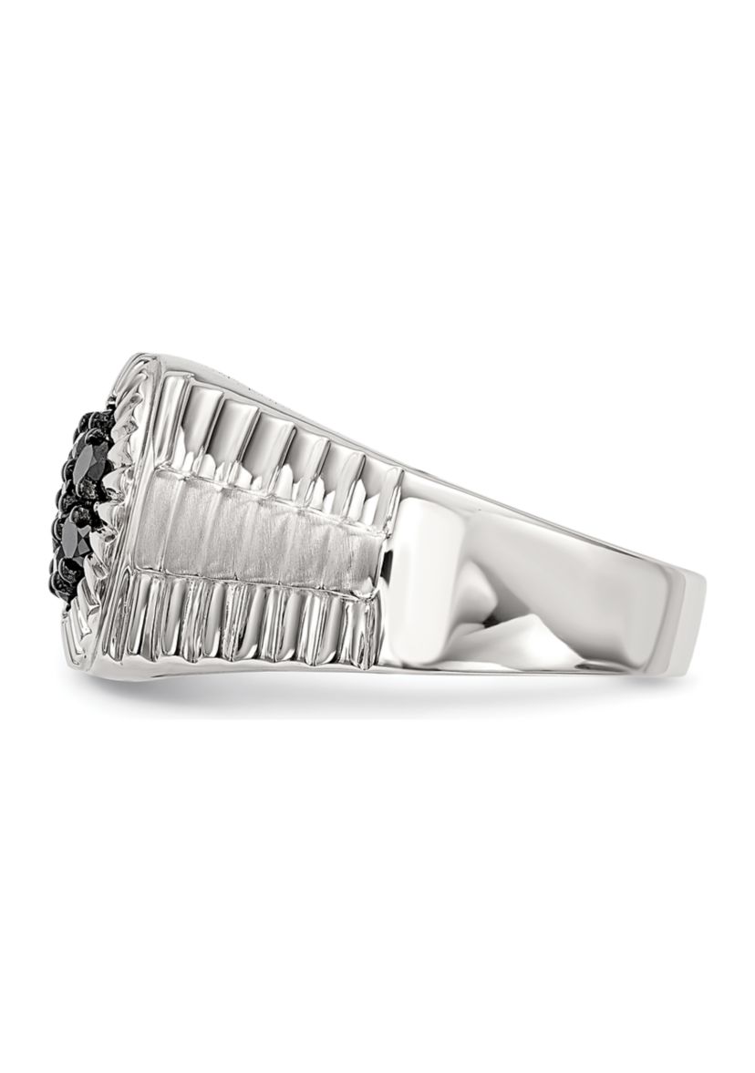 Sterling Silver Mens Black Diamond Polished and Satin Ring