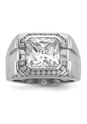 Men's Sterling Silver Rhodium-Plated Cubic Zirconia Ring