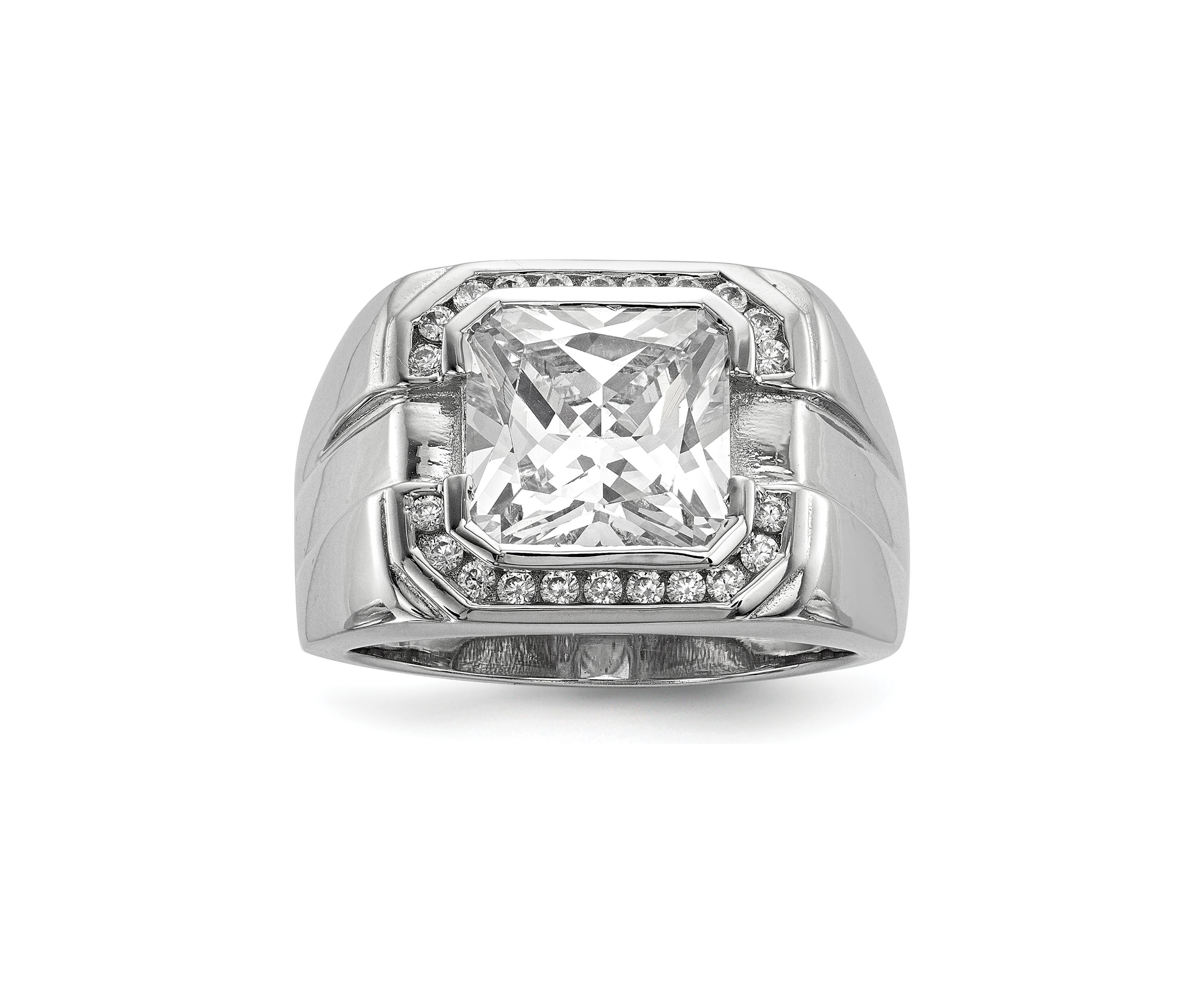 Mens Sterling Silver Rhodium-Plated Cubic Zirconia Ring