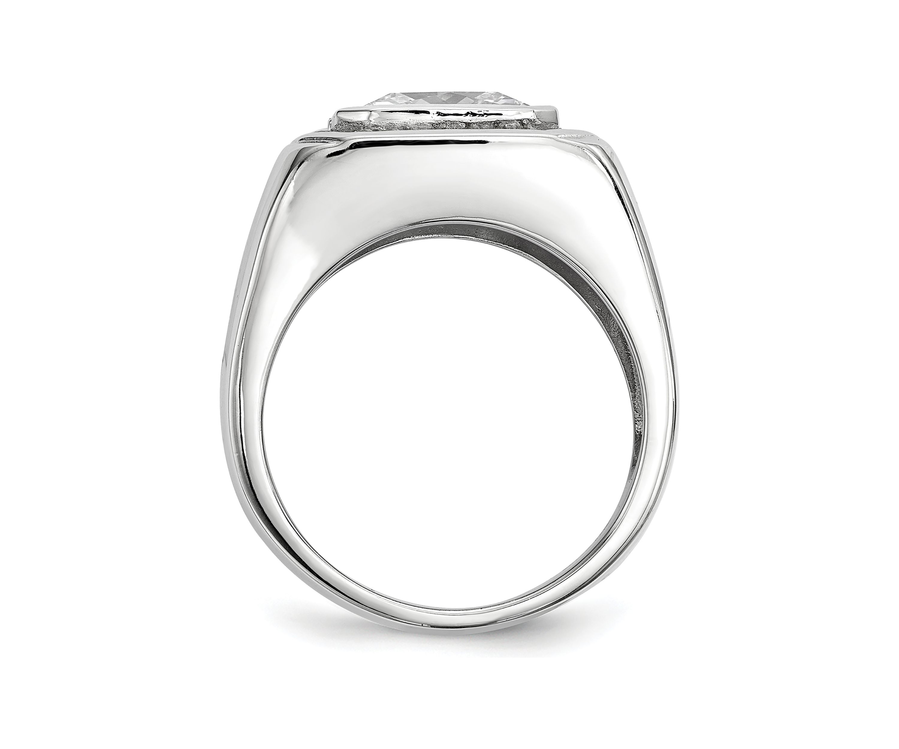 Mens Sterling Silver Rhodium-Plated Cubic Zirconia Ring