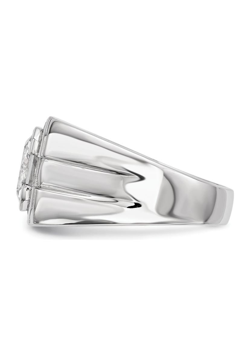 Mens Sterling Silver Rhodium-Plated Cubic Zirconia Ring