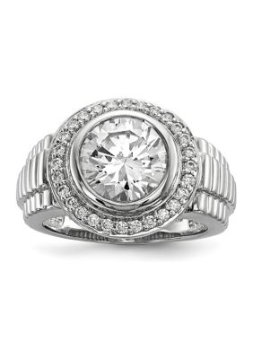 Belk & Co Men's Sterling Silver Rhodium-Plated Cubic Zirconia Ring, White, 9