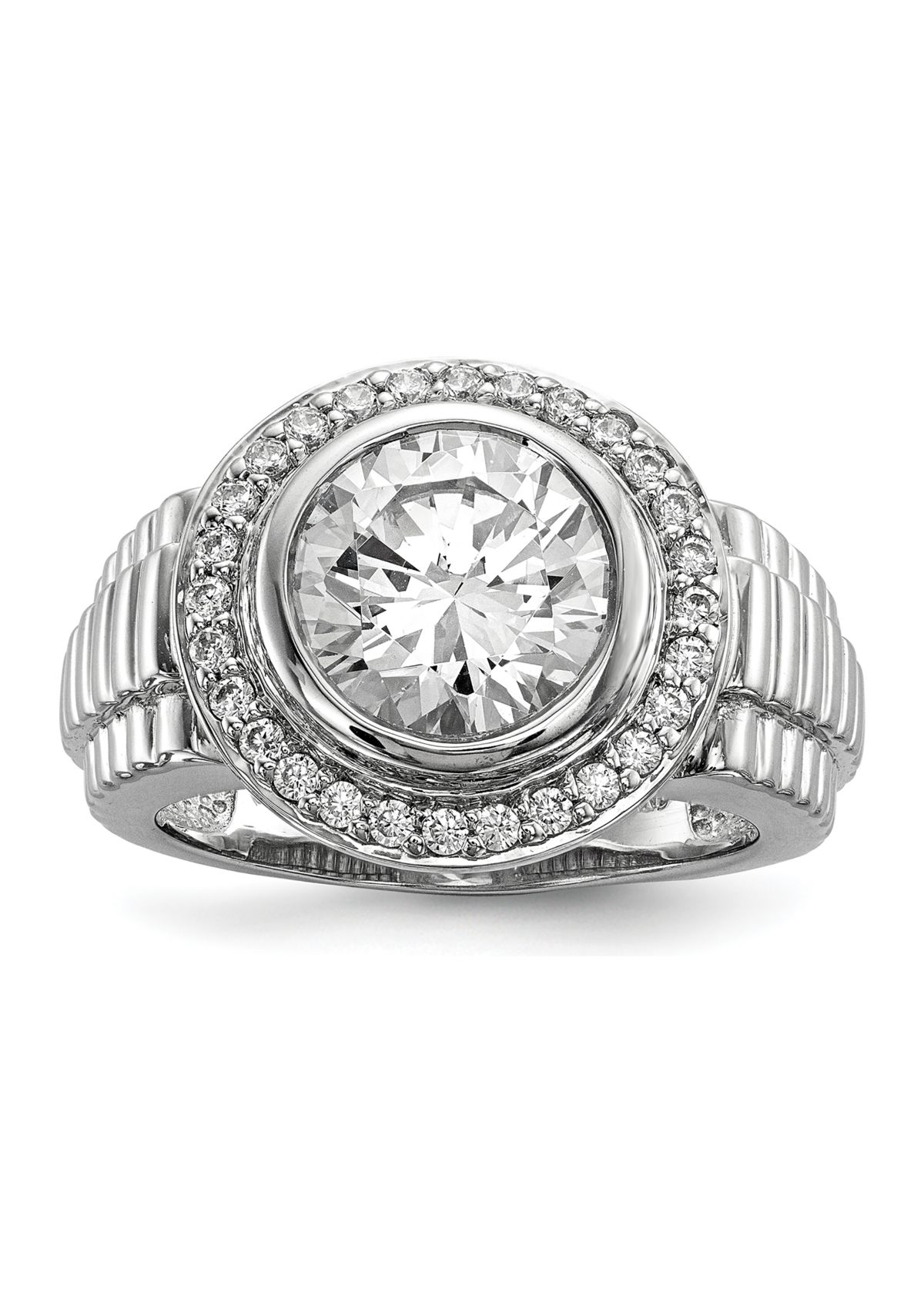 Mens Sterling Silver Rhodium-Plated Cubic Zirconia Ring
