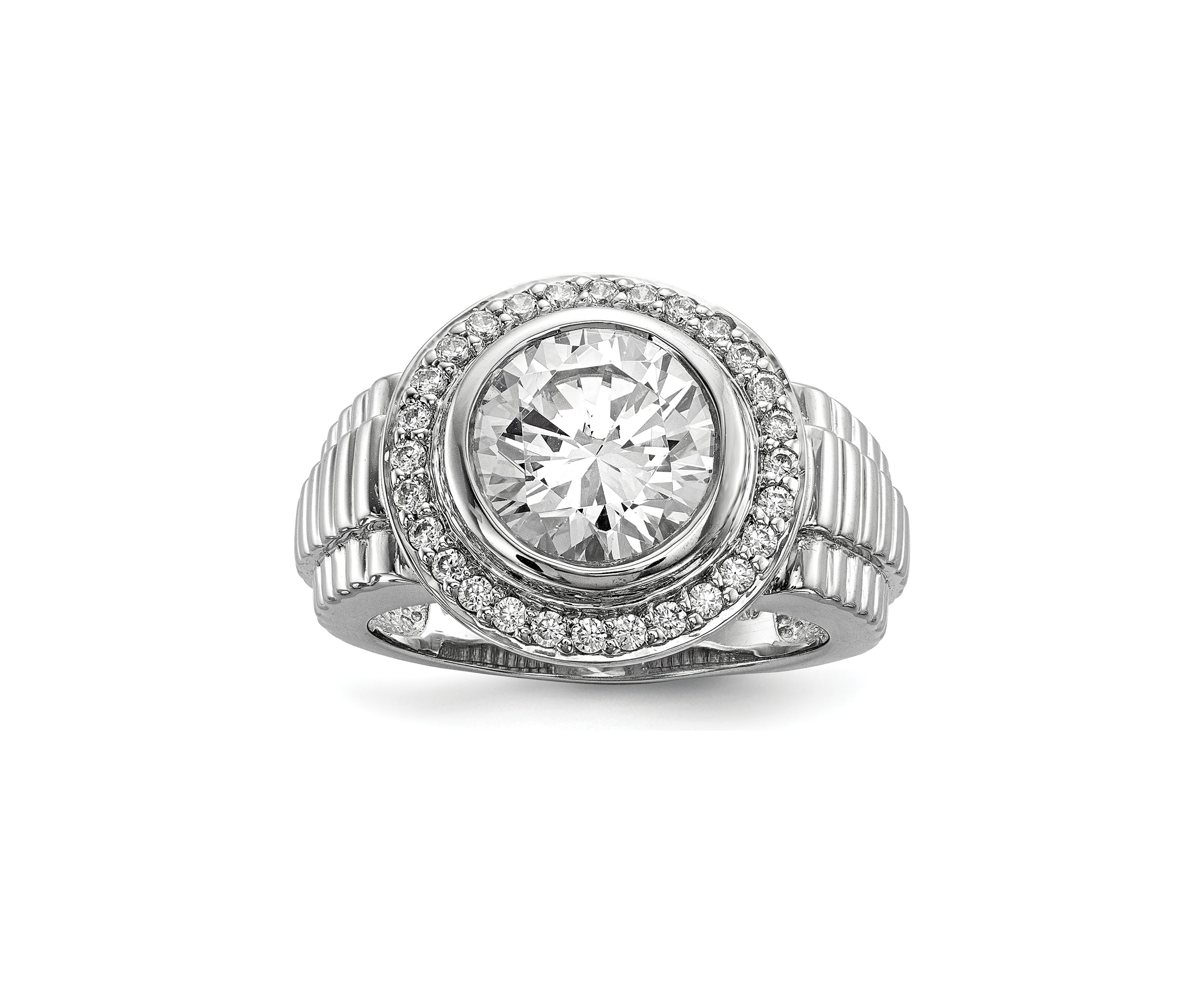 Mens Sterling Silver Rhodium-Plated Cubic Zirconia Ring
