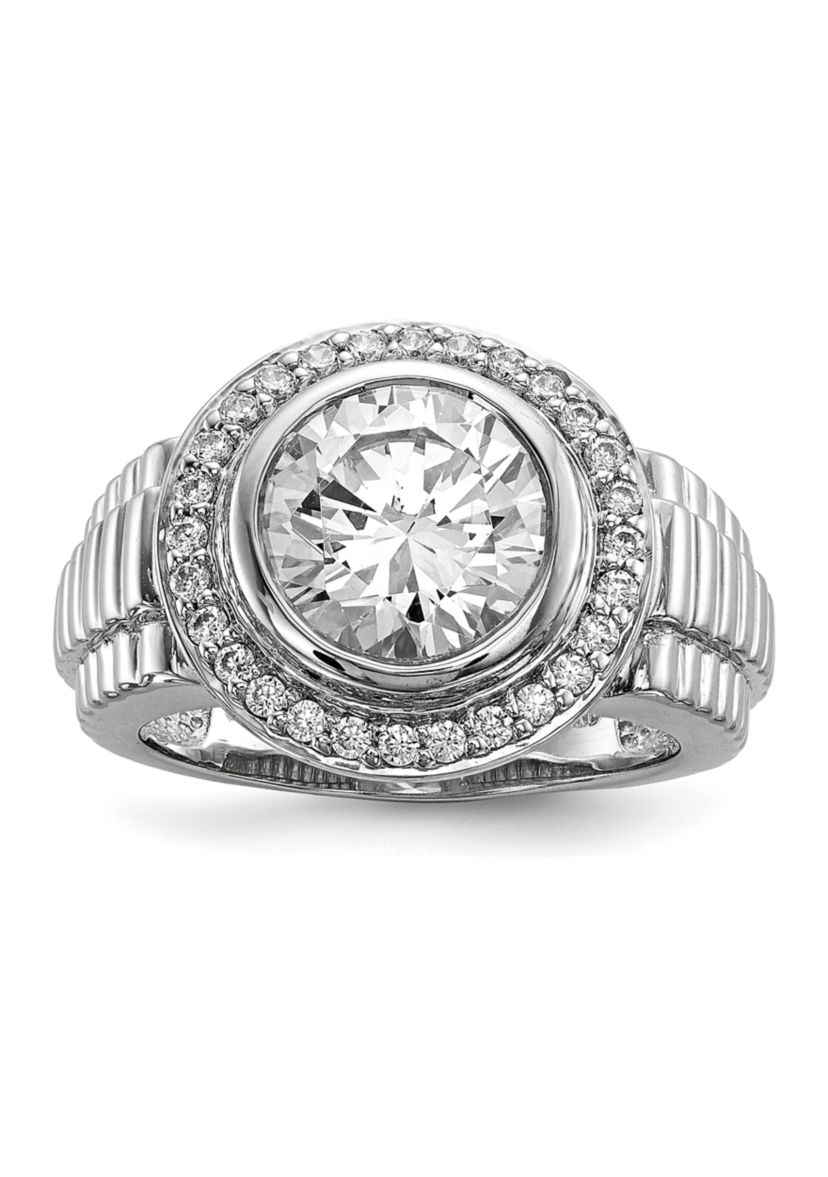 Mens Sterling Silver Rhodium-Plated Cubic Zirconia Ring