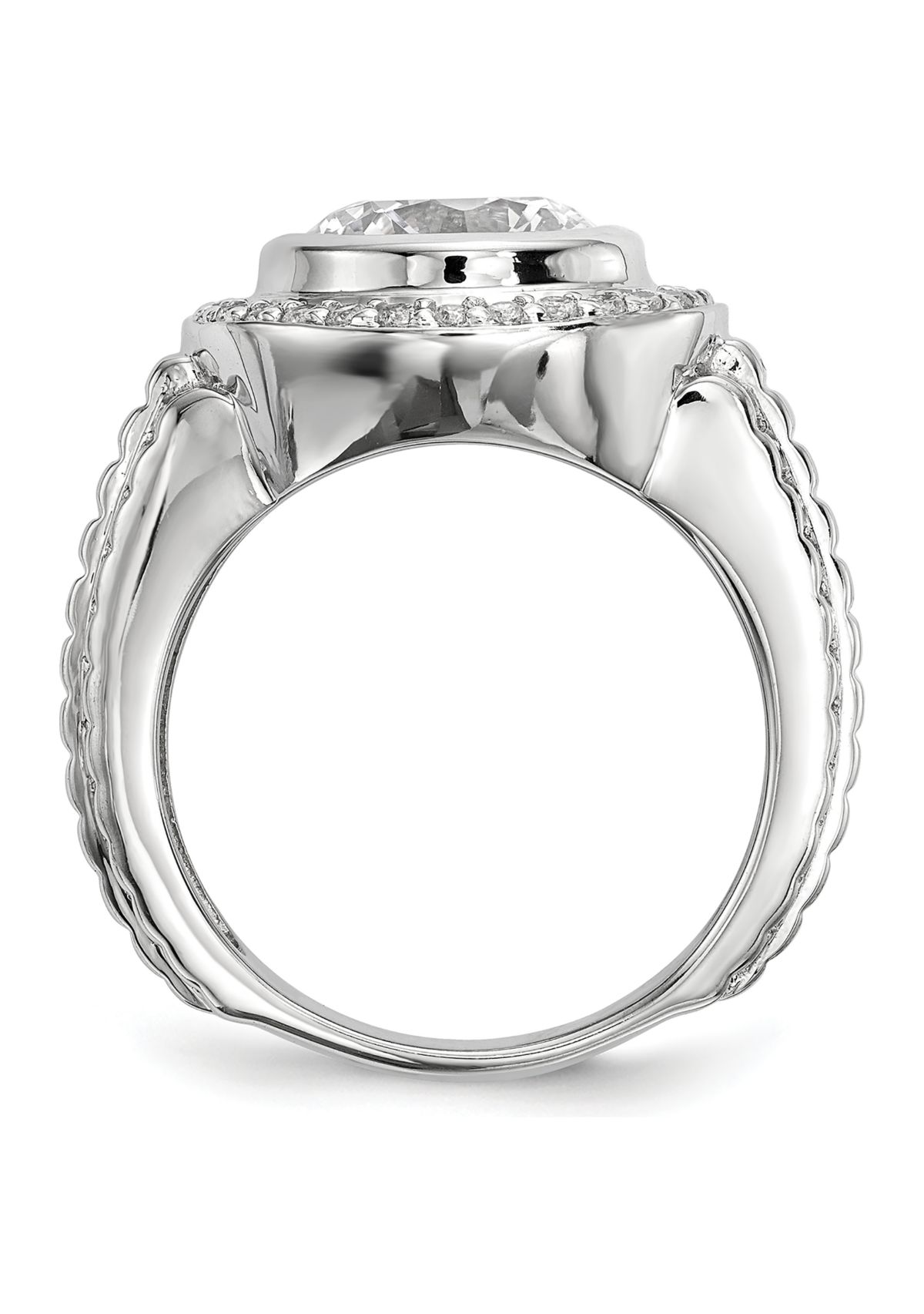 Mens Sterling Silver Rhodium-Plated Cubic Zirconia Ring