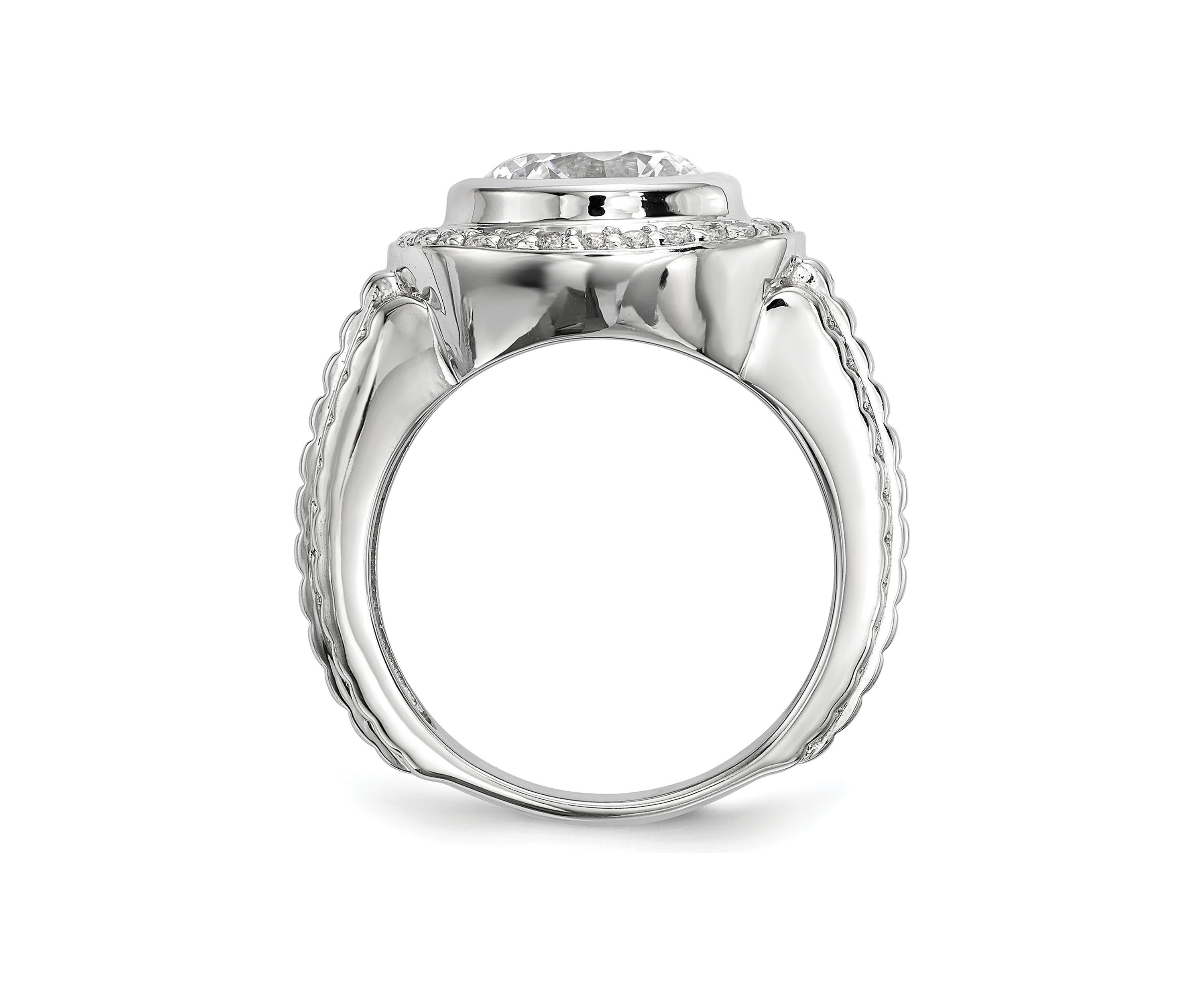 Mens Sterling Silver Rhodium-Plated Cubic Zirconia Ring