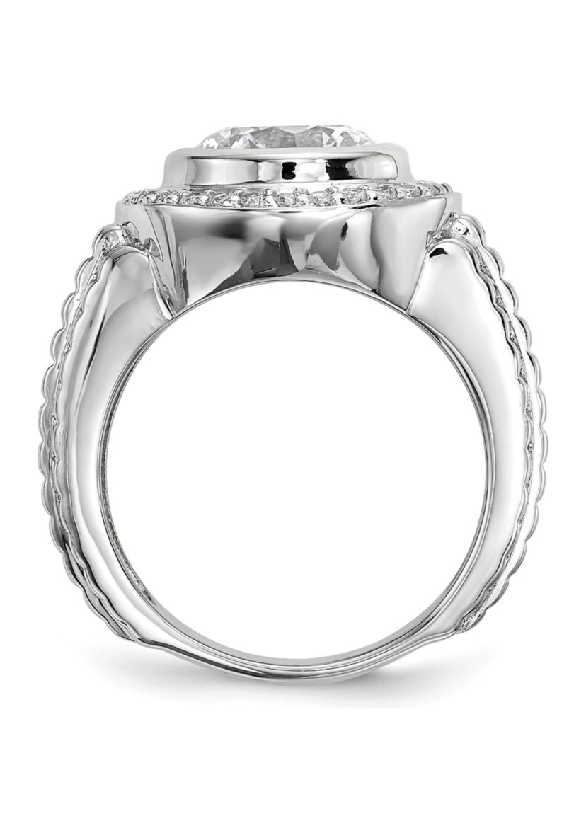 Mens Sterling Silver Rhodium-Plated Cubic Zirconia Ring