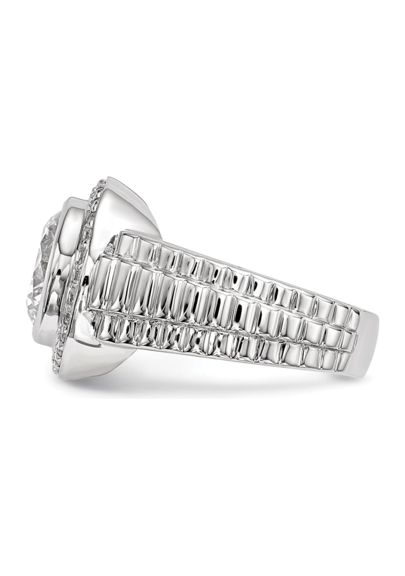 Mens Sterling Silver Rhodium-Plated Cubic Zirconia Ring