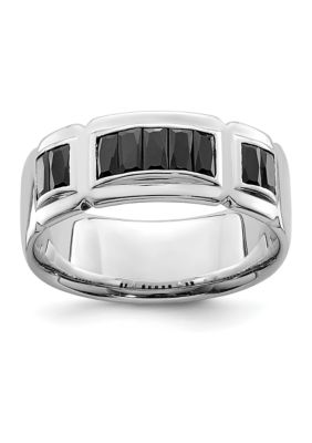 Belk & Co Men's Sterling Silver Rhodium-Plated Black Cubic Zirconia Grooved Ring, White, 11