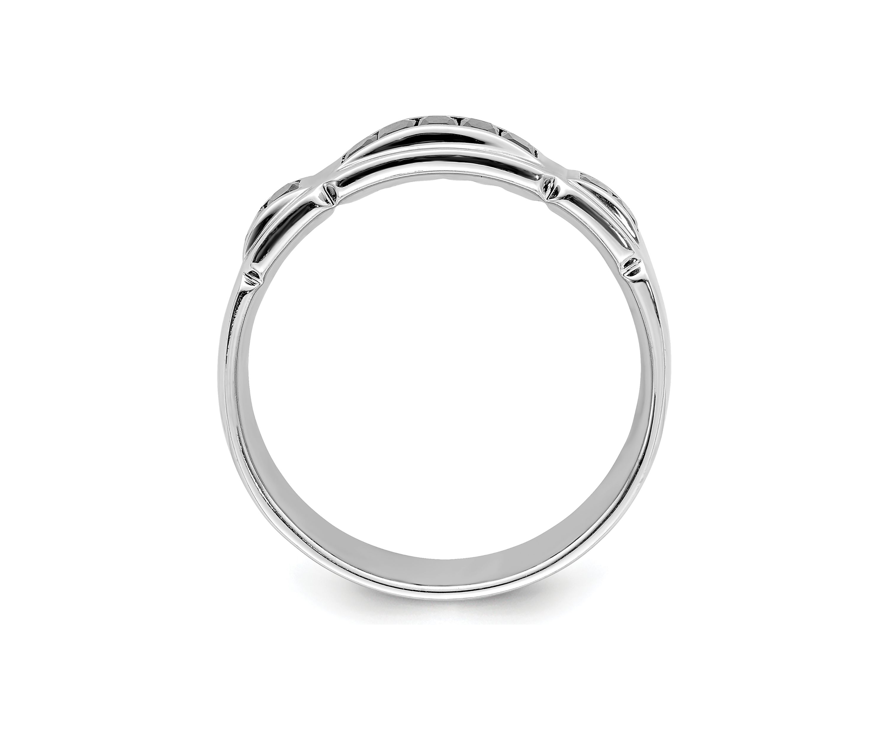 Sterling Silver Rhodium-Plated Black Cubic Zirconia Grooved Ring