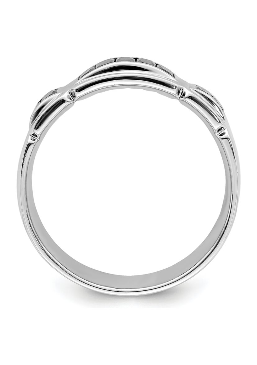 Sterling Silver Rhodium-Plated Black Cubic Zirconia Grooved Ring