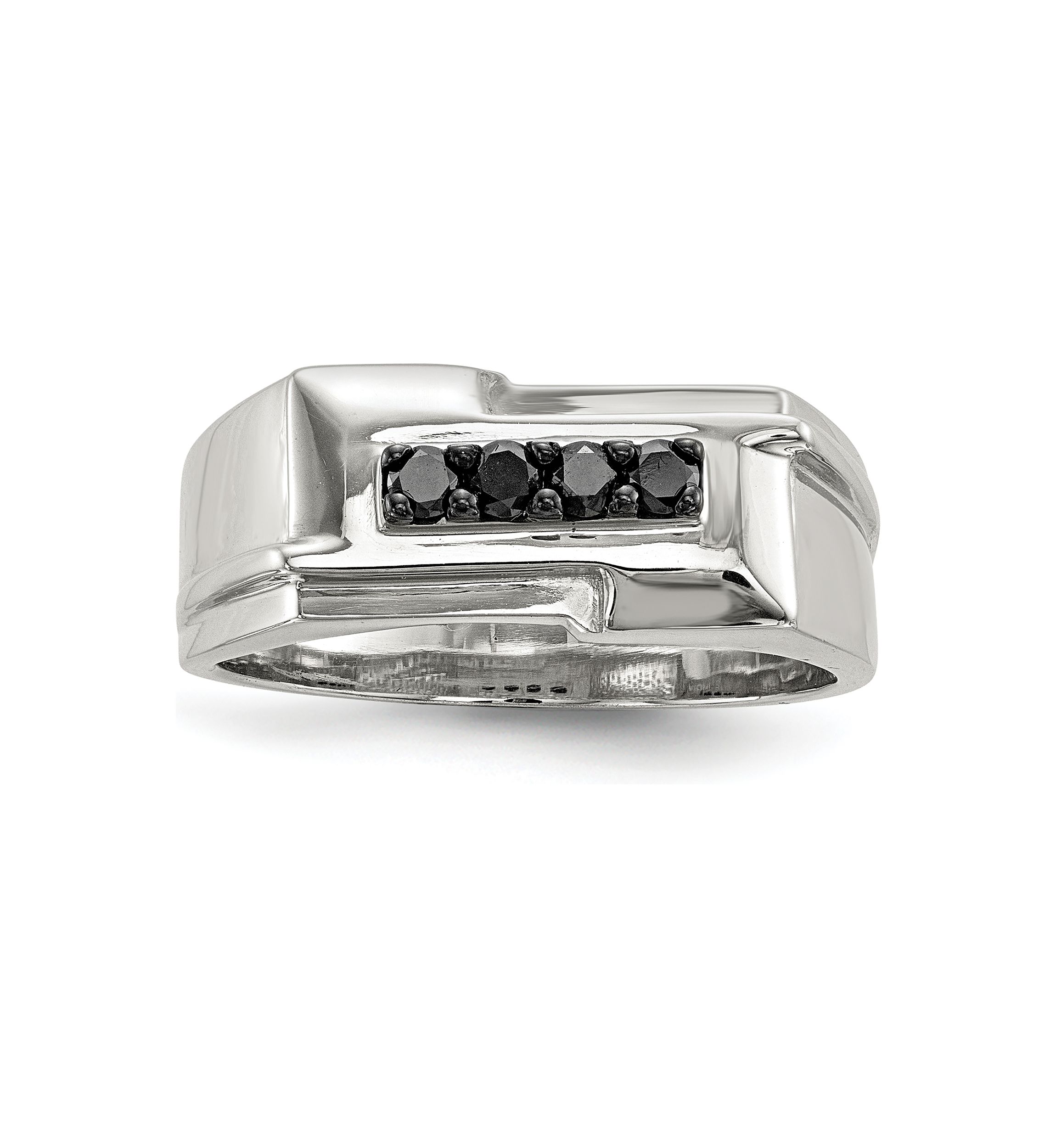 Mens Sterling Silver Black Diamond Polished Ring