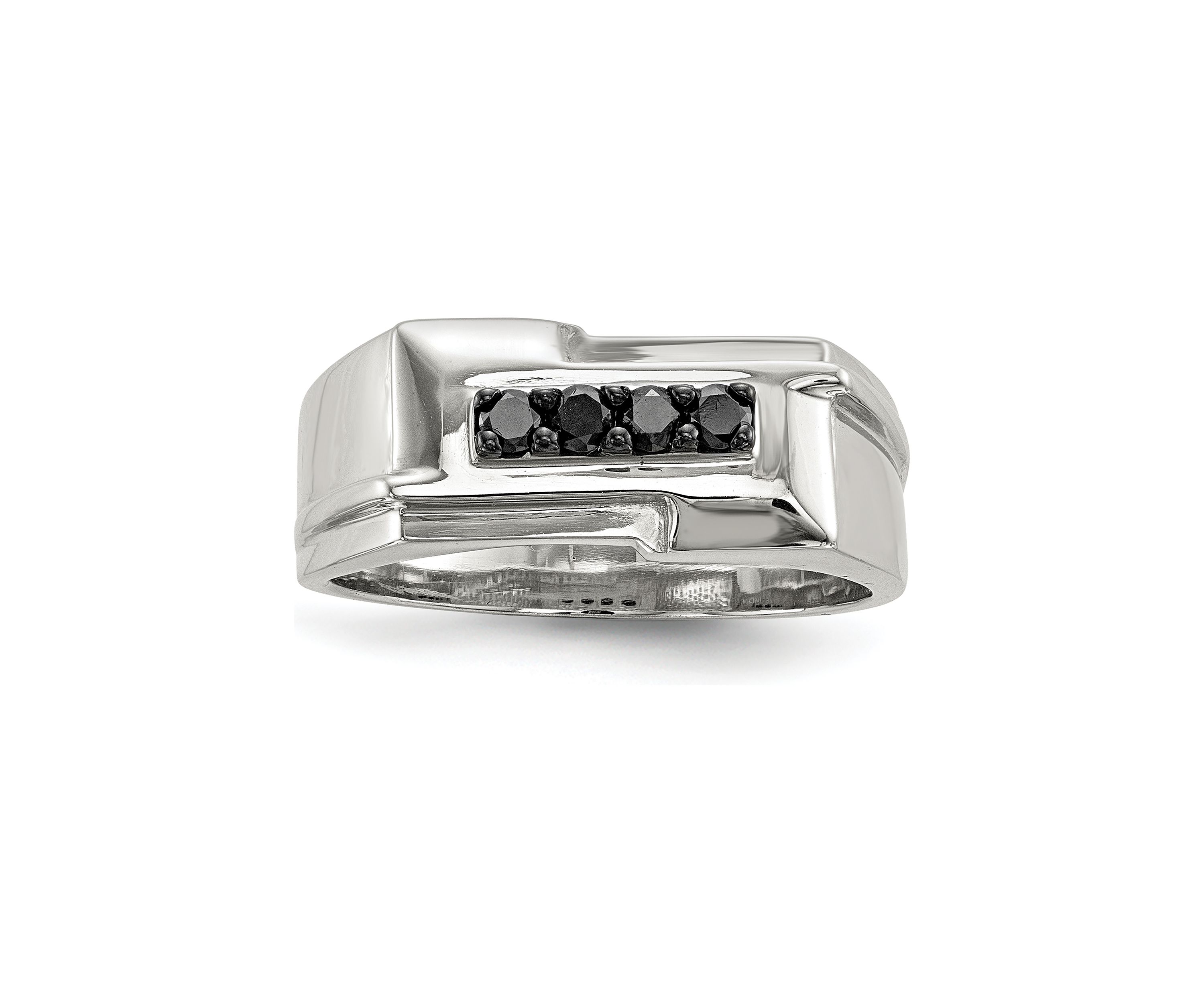 Mens Sterling Silver Black Diamond Polished Ring