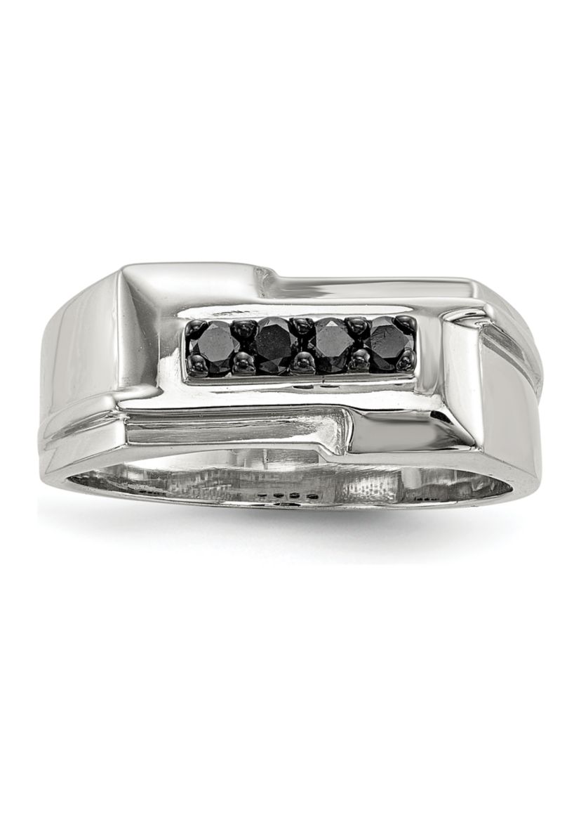 Mens Sterling Silver Black Diamond Polished Ring