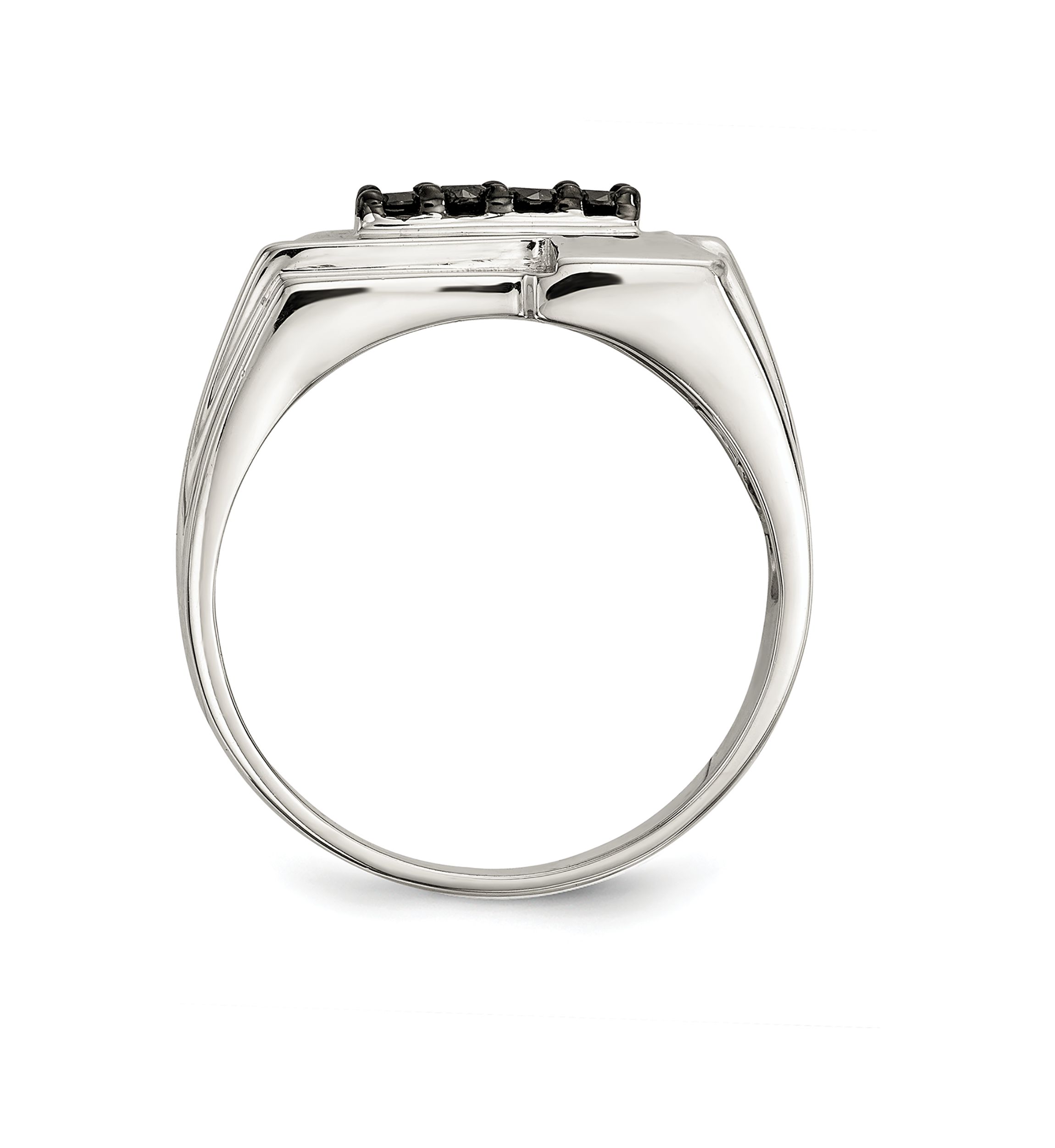 Mens Sterling Silver Black Diamond Polished Ring